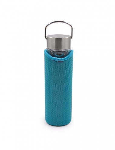 Thermos infusore Tropical Garden in vetro con rivestimento in neoprene turchese - La Pianta del Tè vendita online