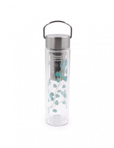 Thermos Blue Leaf in vetro con foglie celesti - La Pianta del Tè shop online